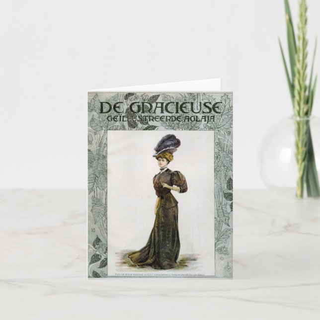 Vintage Mode Illustration Lady Feather Boa Hat Karte (Vorderseite)