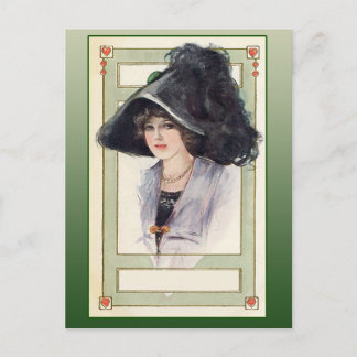 Vintage Mode-Illustration mit schwarzem Hut Postkarte