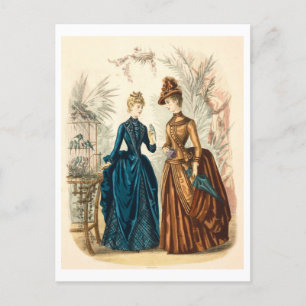 Vintage Mode Illustrationskleider 1886 Postkarte