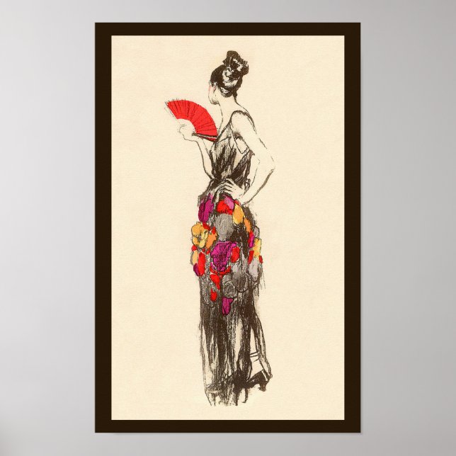 Vintage Mode-Lady mit Frühlingskleid Poster (Vorne)