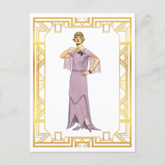 Vintage Mode Lavendel Flapper Gown der 20er Jahre Postkarte