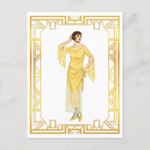Vintage-Mode Roaring Twenties Flapper-Abendkleid Postkarte