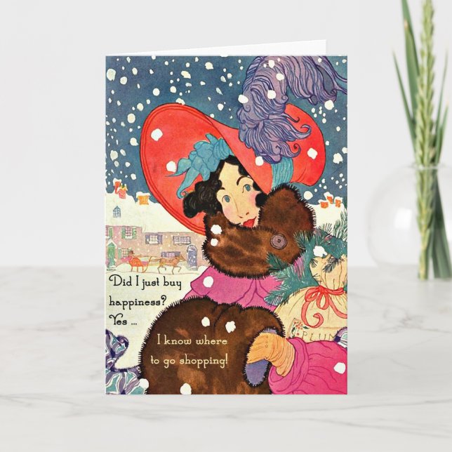 Vintage Mode Shopaholic Feiertagskarte (Vorderseite)
