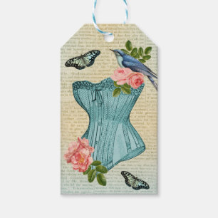 Vintage Mode Vogel, Blume und Schmetterling Gesche Geschenkanhänger
