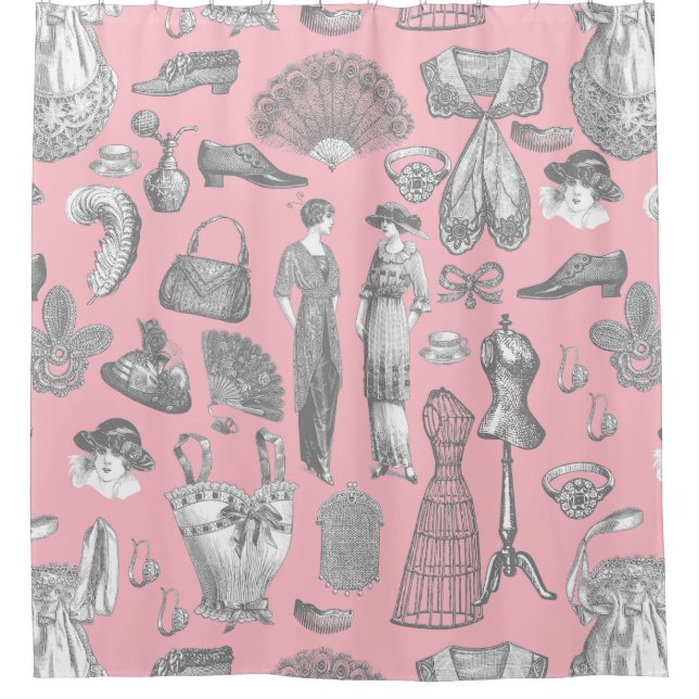 Vintage Modedamen aus der Antike rosa Duschvorhang (Vorderseite)