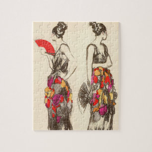 Vintage Modefrauen mit Frühlingskleidern