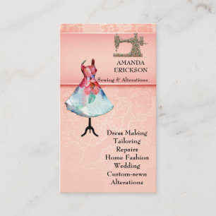 Vintage Modehandwerker Girly Floral Nähen Visitenkarte