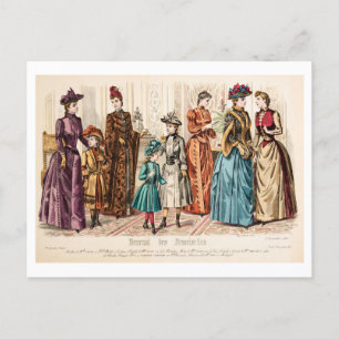 Vintage Modeillustration Kleider 1889 Postkarte