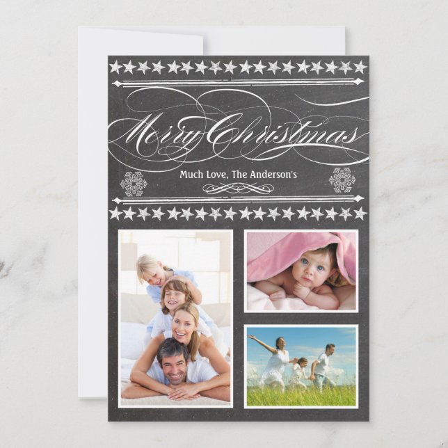 Vintage Modern Black and Red Chalkboard Foto Card (Vorderseite)