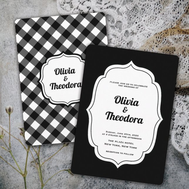 Vintage Modern Gingham wedding invitation Einladung (vintage modern elegant black and white gingham check wedding invitation )