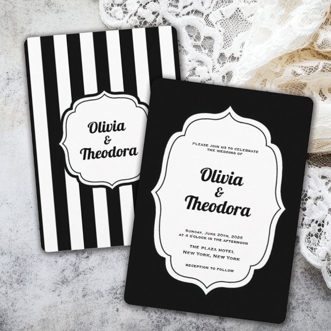 Vintage Modern Stripe wedding invitation Einladung (vintage modern elegant black and white stripe wedding invitation)