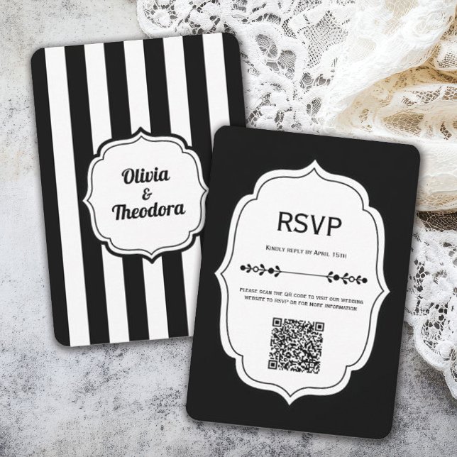 Vintage Modern Stripe Wedding Online RSVP Cards (Von Creator hochgeladen)