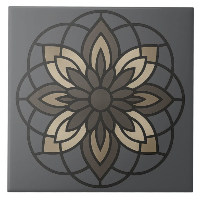 Vintage-Moderne Blumen-Geometrie Fliese (Vorderseite)