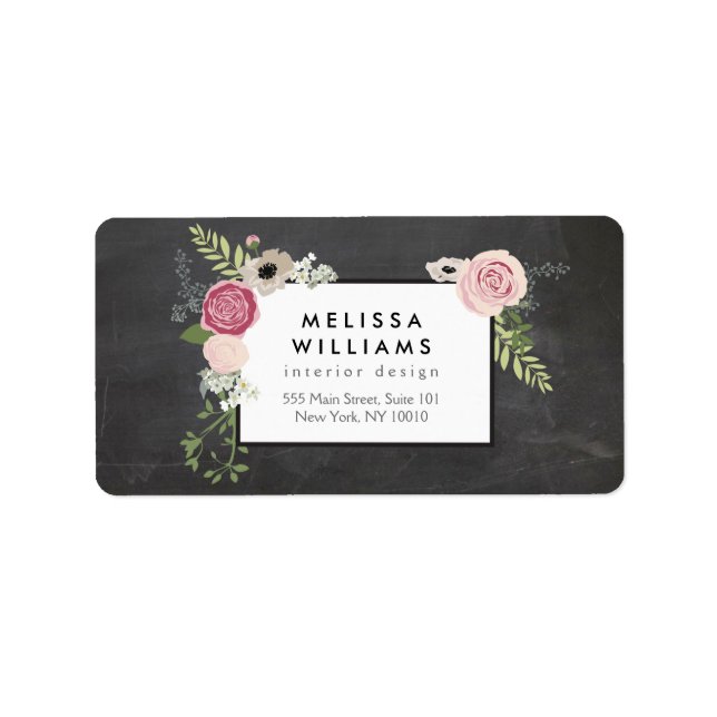 Vintage moderne Blumenmotive im Chalkboard-Designe Adressaufkleber (Vorne)