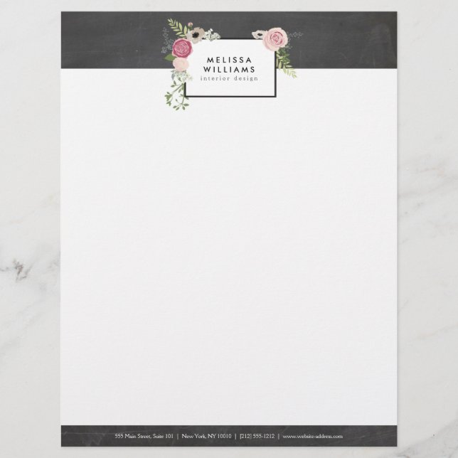 Vintage moderne Blumenmotive im Chalkboard-Designe Briefkopf (Vorderseite)