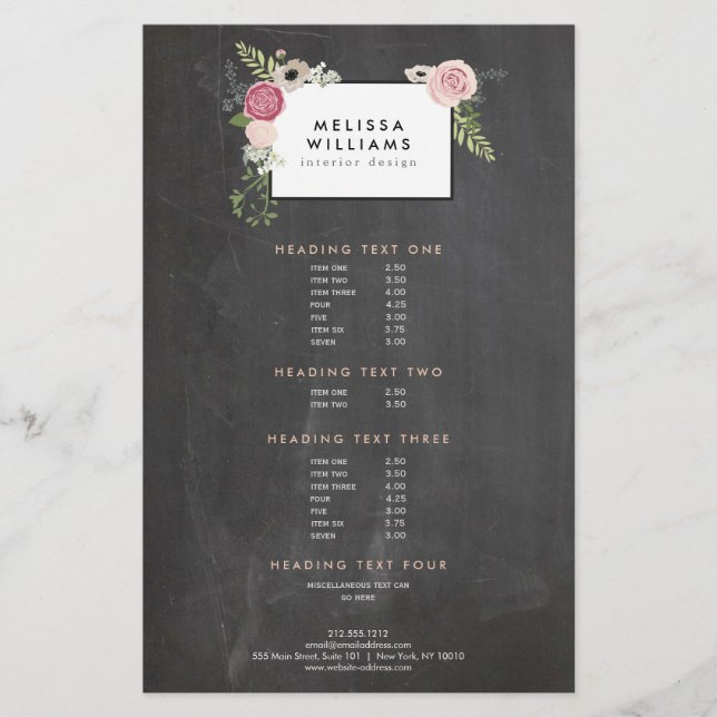 Vintage moderne Blumenmotive im Chalkboard-Designe Flyer (Vorne)