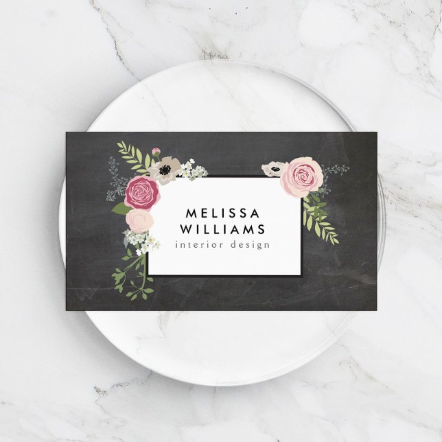 Vintage moderne Blumenmotive im Chalkboard-Designe Visitenkarte (Von Creator hochgeladen)
