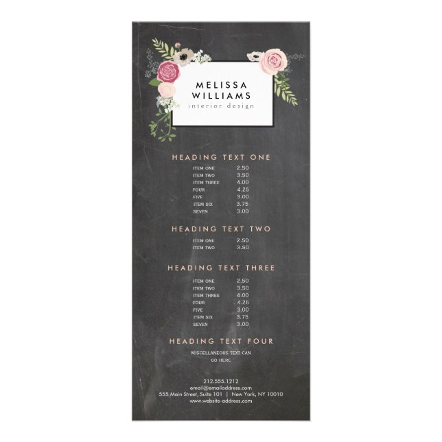 Vintage moderne Blumenmotive im Chalkboard-Designe Werbekarte (Vorne)