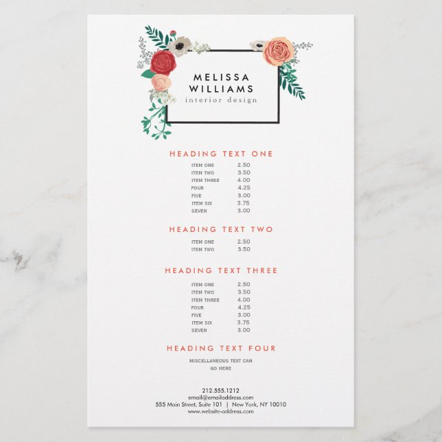 Vintage moderne Blumenmotive im White Designer Flyer (Vorne)