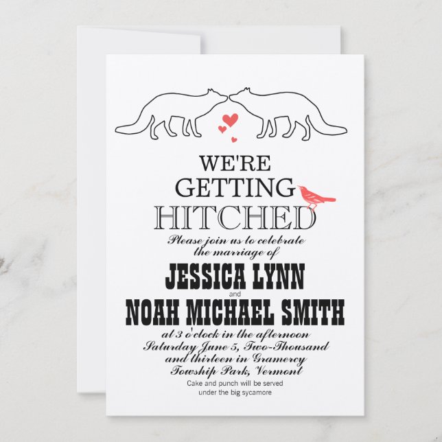 Vintage, moderne Niedliche Fox-Hochzeitseinladung Einladung (Vorderseite)