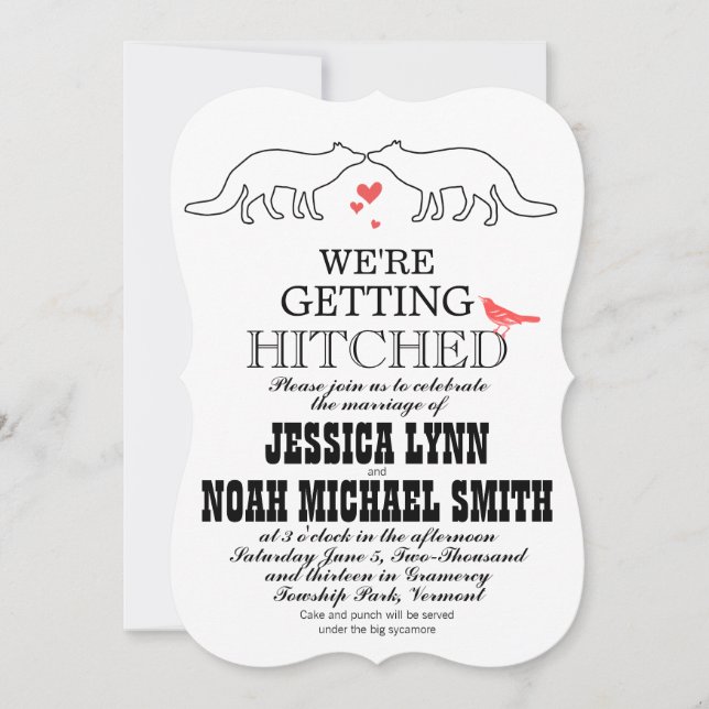 Vintage, moderne Niedliche Fox-Hochzeitseinladung Einladung (Vorderseite)