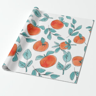 Vintage, moderne Orangen Frucht handgezeichnet Geschenkpapier