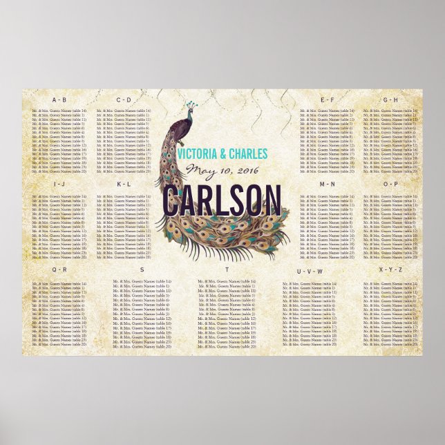 Vintage moderne Pfauensitzkarte Poster (Vorne)