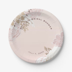 Vintage Moderne Rosa & Gold Rustikale Florale Hoch Pappteller