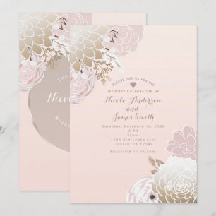 Vintage moderne rosa- und goldfarbene Hochzeit Einladung