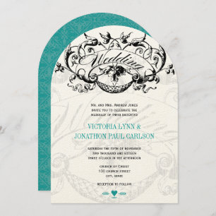 Vintage Moderne Turquoise Aqua Wedding Invitations