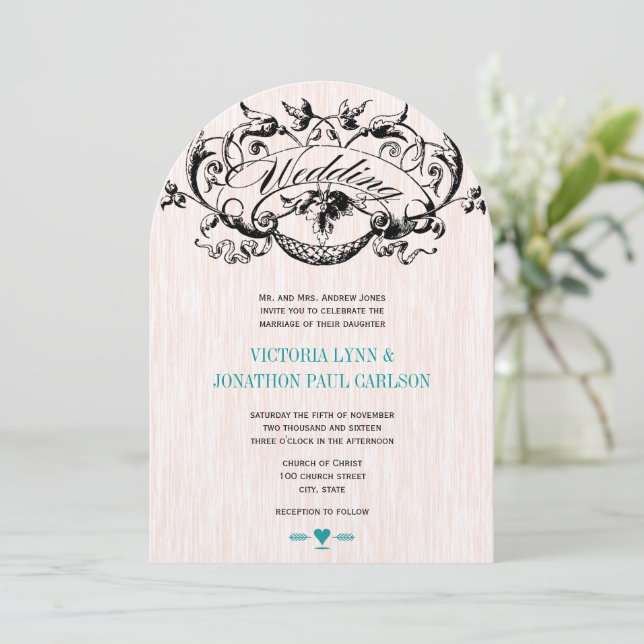 Vintage Moderne Turquoise Aqua Wedding Invitations (Debout devant)