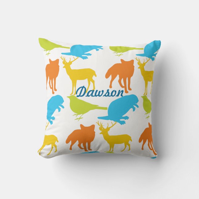 Vintage moderne Waldtiere Pillow Kissen (Vorderseite)