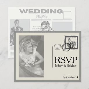 Vintage moderne Zeitungsstil-Hochzeit Postkarte