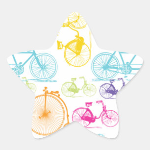 Vintage modernes Fahrrad in leuchtender Neonfarbe Stern-Aufkleber