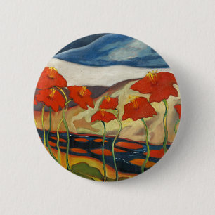 Vintage modernistische rote Mohnblumen surrealisti Button