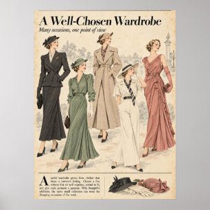 Vintage-Modezeitschriften-Seiten, Retro-Mode Poster