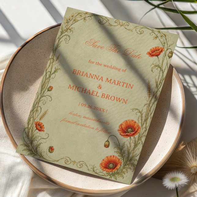 Vintage Mohn Botanical Save The Date (Von Creator hochgeladen)