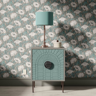 Vintage Mohnblume in Himmelblau-Grau Tapete