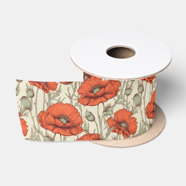 Vintage Mohnblumen-Blume Satinband (Spule)