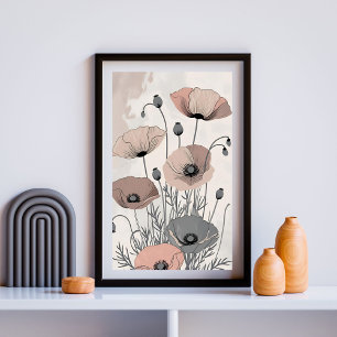 Vintage Mohnblumenstrauß XX – Neutrale botanische  Poster