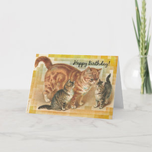 Vintage Momma Cat and Kittens, Birthday Karte