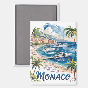 Vintage-Monaco-Aquarell Französische Riviera Reise Magnet