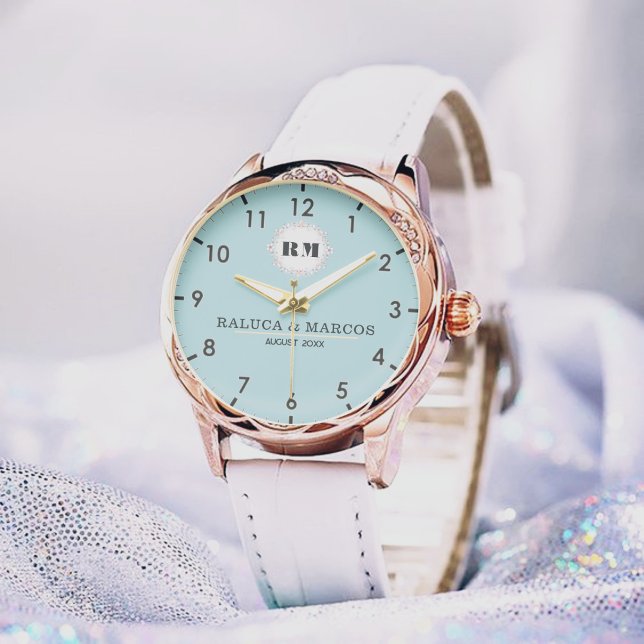 Vintage monogram couples wedding  gift blue armbanduhr (Von Creator hochgeladen)