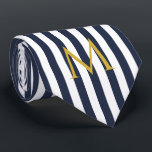 Vintage Monogram Navy Blue & White Streifen Streif Krawatte<br><div class="desc">Modernes,  Vintag gestreiftes Design. Vertikale Streifen Muster Design in schicken französischen klassischen Sommer Segler Marine blau und weiß Farbe.</div>