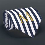 Vintage Monogram Navy Blue & White Streifen Streif Krawatte<br><div class="desc">Modernes, Vintag gestreiftes Design. Vertikale Streifen Muster Design in schicken französischen klassischen Sommer Segler Marine blau und weiß Farbe.</div>