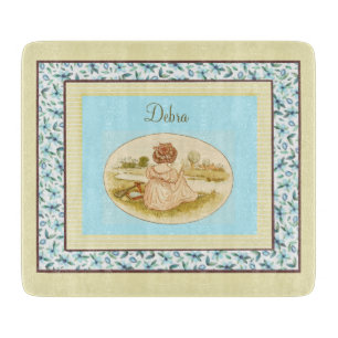 Vintage Monogram Rosa Blau und Gelb Weiblich Schneidebrett