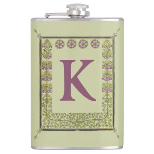 Vintage-Monogramm-Buchstabe-Blumenrahmen Art Nouve Flachmann