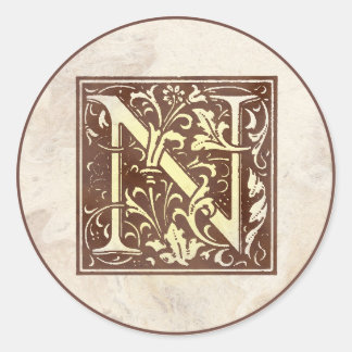 Vintage Monogramm N Runder Aufkleber