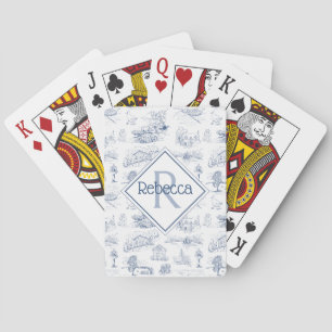 Vintage-Monogramm-Name Blau Toile Landhausstil Spielkarten