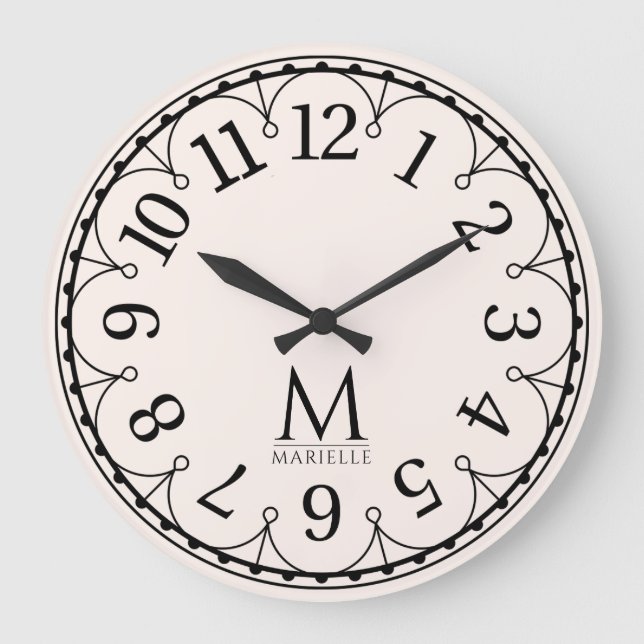 Vintage Monogramm Rosa Große Wanduhr (Vorderseite)